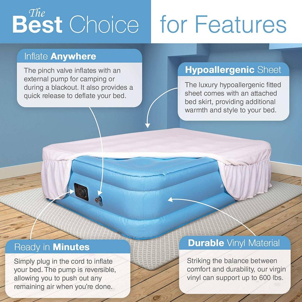 Air Mattress Full Size - Best Choice Raised Inflatable Bed with Fitted Sheet