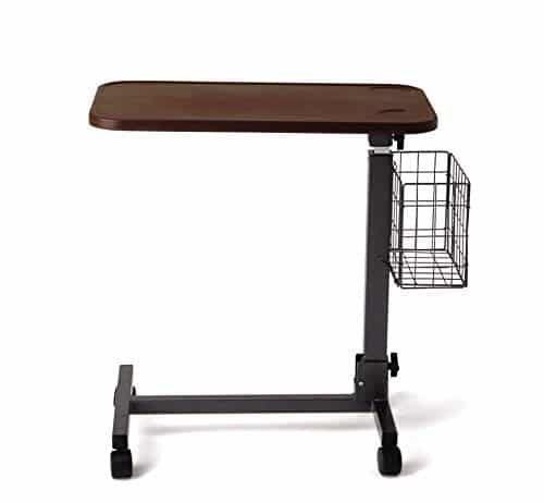 medline mds108015 fold flat overbed table walnut