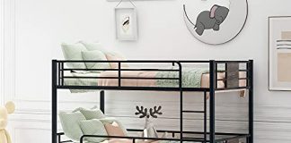 triple bunk bed metal frame with safety guardrail for kids teens guests loft