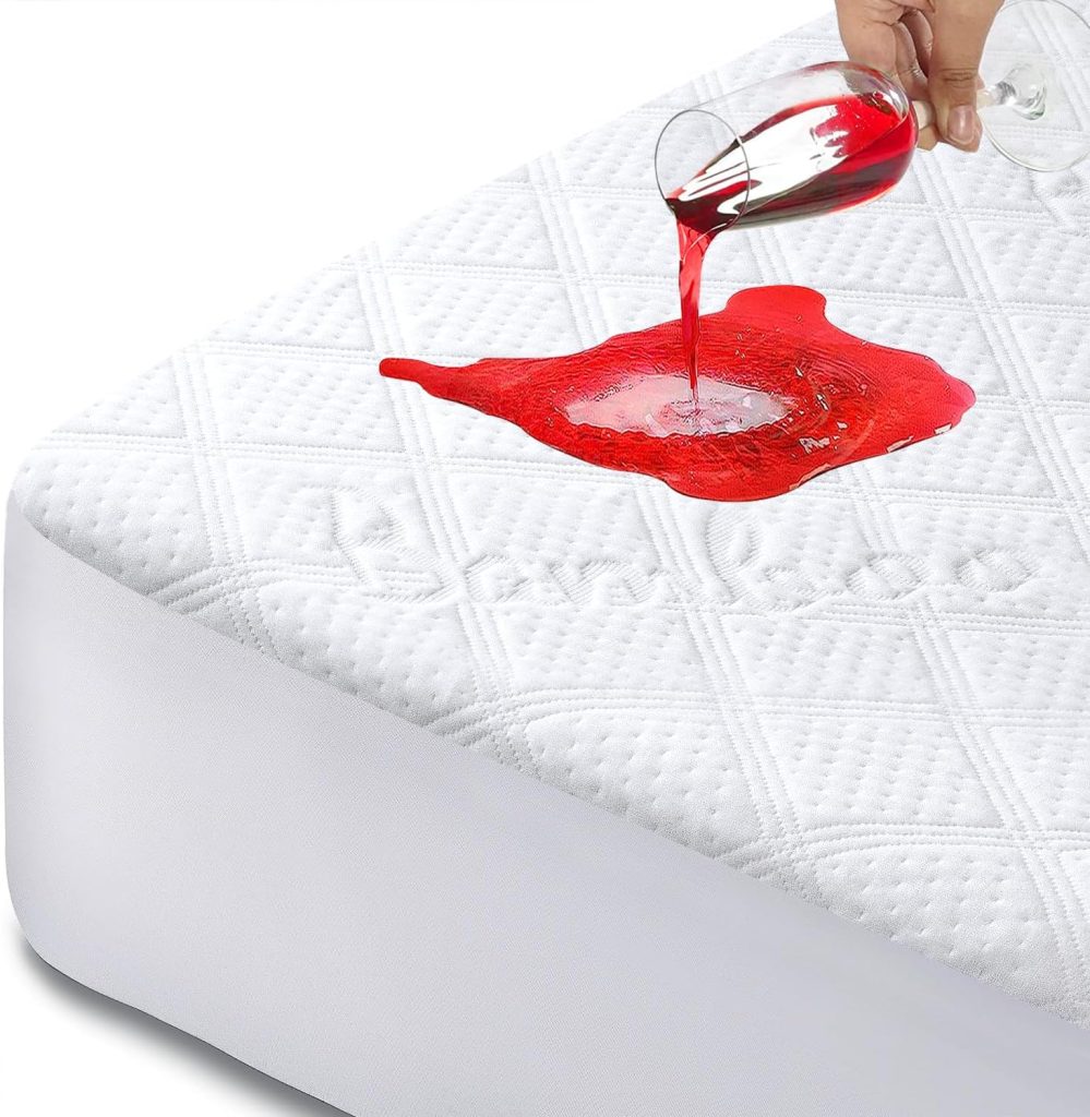 100% Waterproof Mattress Protector Queen Size Bed Bamboo Mattress Cover Breathable 3D Air Fabric Cooling Mattress Pad Cover Smooth Soft Noiseless Washable, 8-21 Deep Pocket