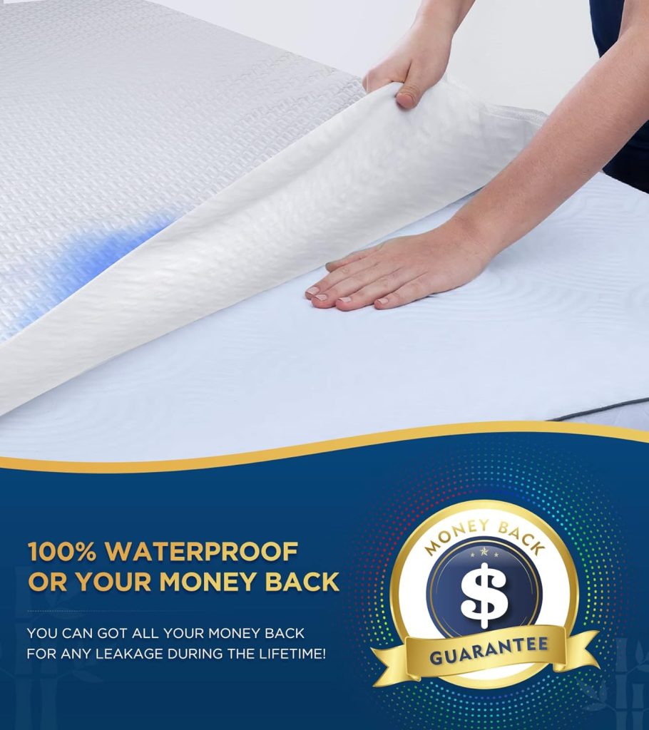 100% Waterproof Queen Mattress Protector Breathable Cooling Bamboo 3D Air Fabric Mattress Cover Smooth Soft Hypoallergenic Noiseless Bed Cover Machine Washable Vinyl Free, 8-21 Deep Pocket