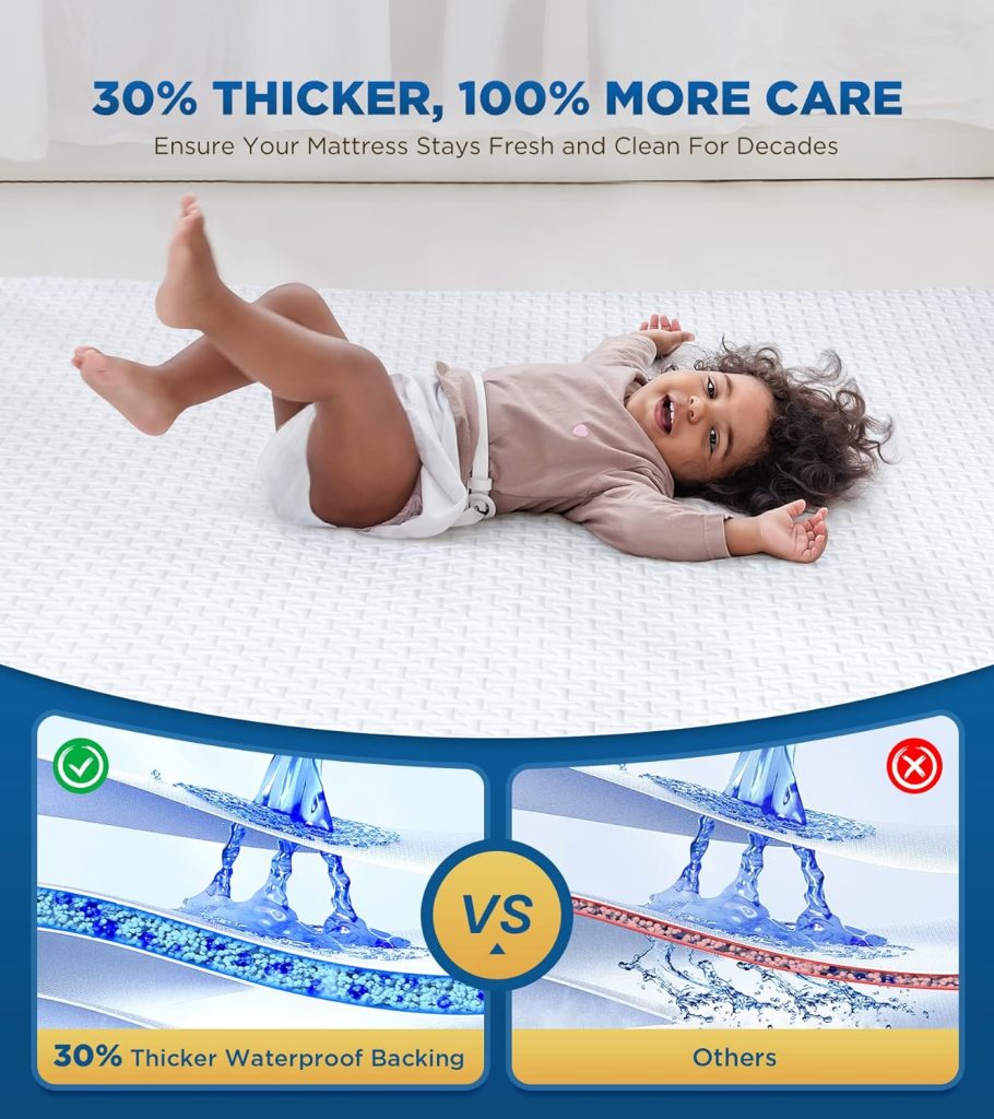 100% Waterproof Queen Mattress Protector Breathable Cooling Bamboo 3D Air Fabric Mattress Cover Smooth Soft Hypoallergenic Noiseless Bed Cover Machine Washable Vinyl Free, 8-21 Deep Pocket