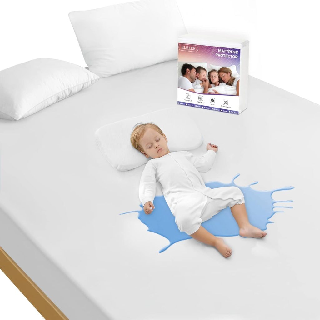 2 Pack Queen Mattress Protector Waterproof Mattress Cover Queen Size Soft Breathable Noiseless Bed Cover Deep Pocket for 6-18 Pad, Washable Hypoallergenic Vinyl Free for Pets Kids Adults, White