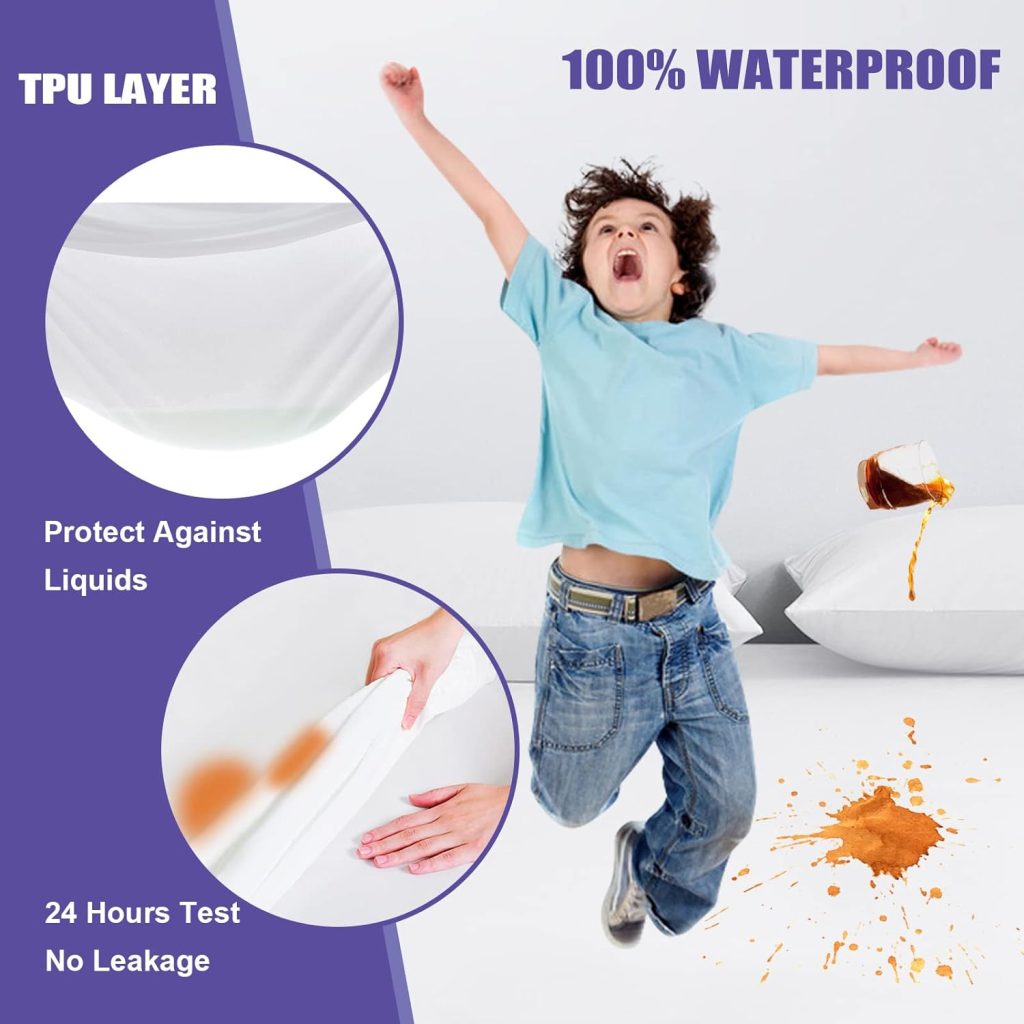 2 Pack Queen Mattress Protector Waterproof Mattress Cover Queen Size Soft Breathable Noiseless Bed Cover Deep Pocket for 6-18 Pad, Washable Hypoallergenic Vinyl Free for Pets Kids Adults, White