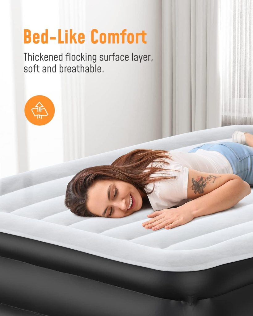 Airefina 18 Queen Size Air Mattress, Blow Up Mattress with Built-in Pump, Inflatable Mattress for Camping Guest, colchon Airbed - Self Inflating, Durable, Portable Waterproof Air Bed 80x60x18in Airefina 18 Queen Size Air Mattress, Blow Up Mattress with Built-in Pump, Inflatable Mattress for Camping Guest, colchon Airbed - Self Inflating, Durable, Portable Waterproof Air Bed 80x60x18in