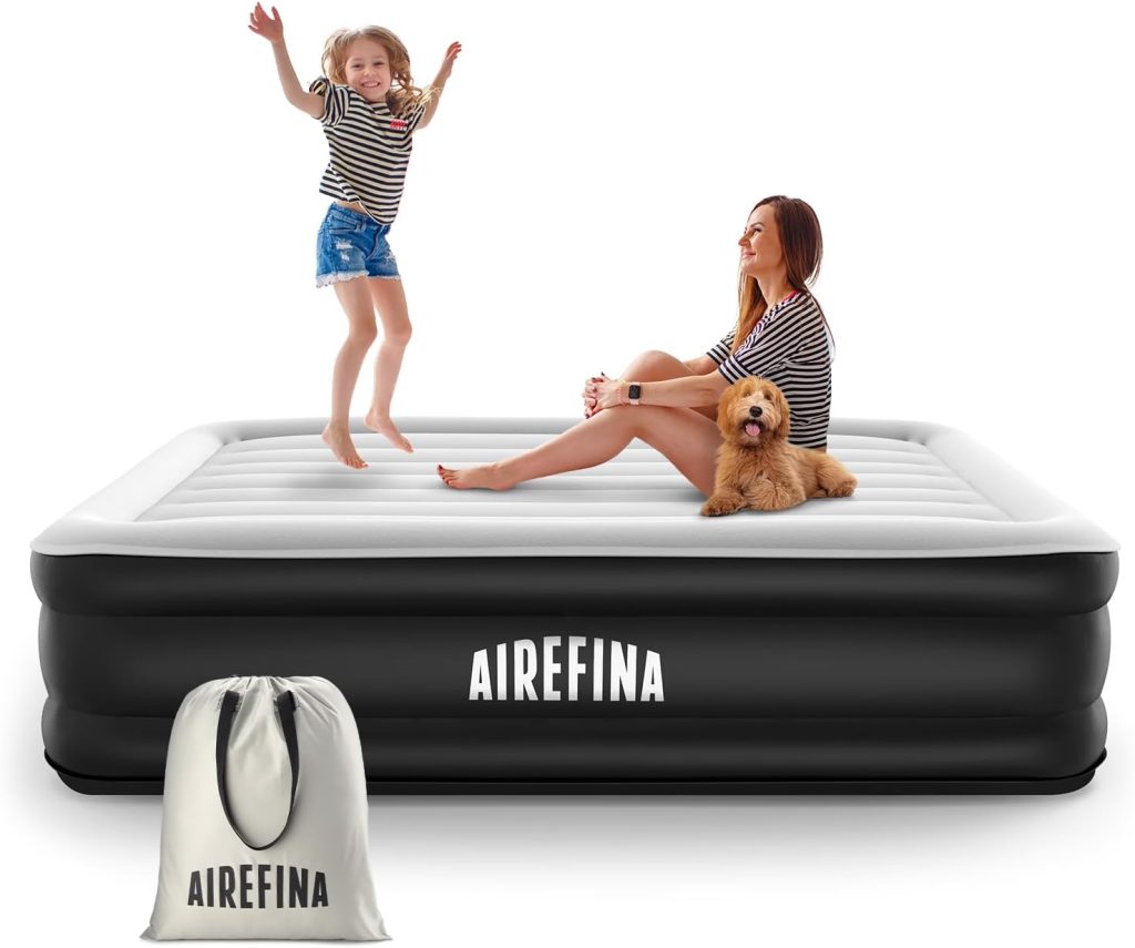 Airefina 18 Queen Size Air Mattress, Blow Up Mattress with Built-in Pump, Inflatable Mattress for Camping Guest, colchon Airbed - Self Inflating, Durable, Portable Waterproof Air Bed 80x60x18in Airefina 18 Queen Size Air Mattress, Blow Up Mattress with Built-in Pump, Inflatable Mattress for Camping Guest, colchon Airbed - Self Inflating, Durable, Portable Waterproof Air Bed 80x60x18in