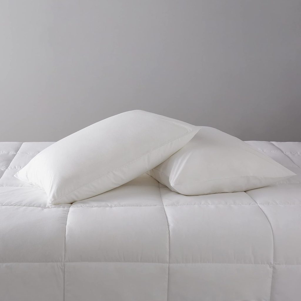 Amazon Basics Down Alternative Bed Pillow, Medium Density for Back and Side Sleepers, Standard, 26 x 20 Inch - Pack of 2, White