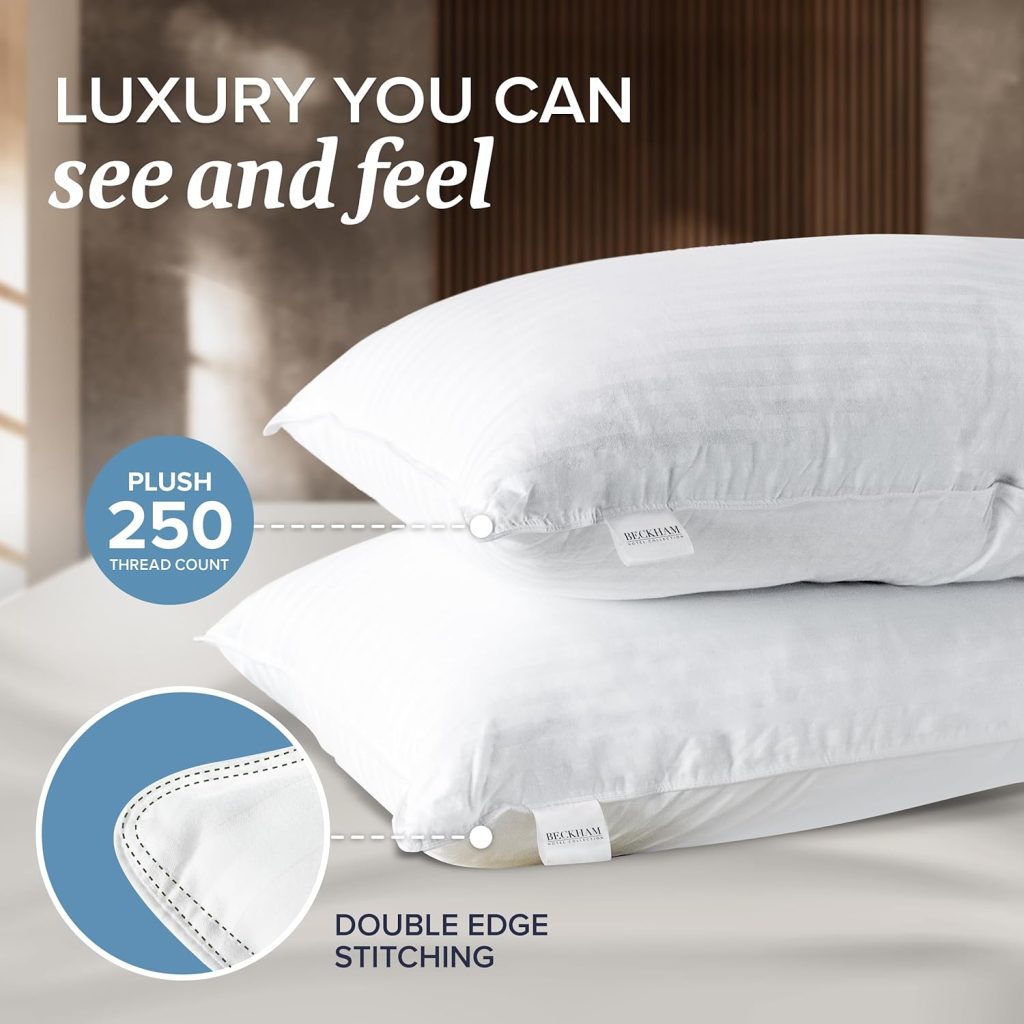 Beckham Hotel Collection Bed Pillows Standard / Queen Size Set of 2 - Down Alternative Bedding Gel Cooling Pillow for Back, Stomach or Side Sleepers