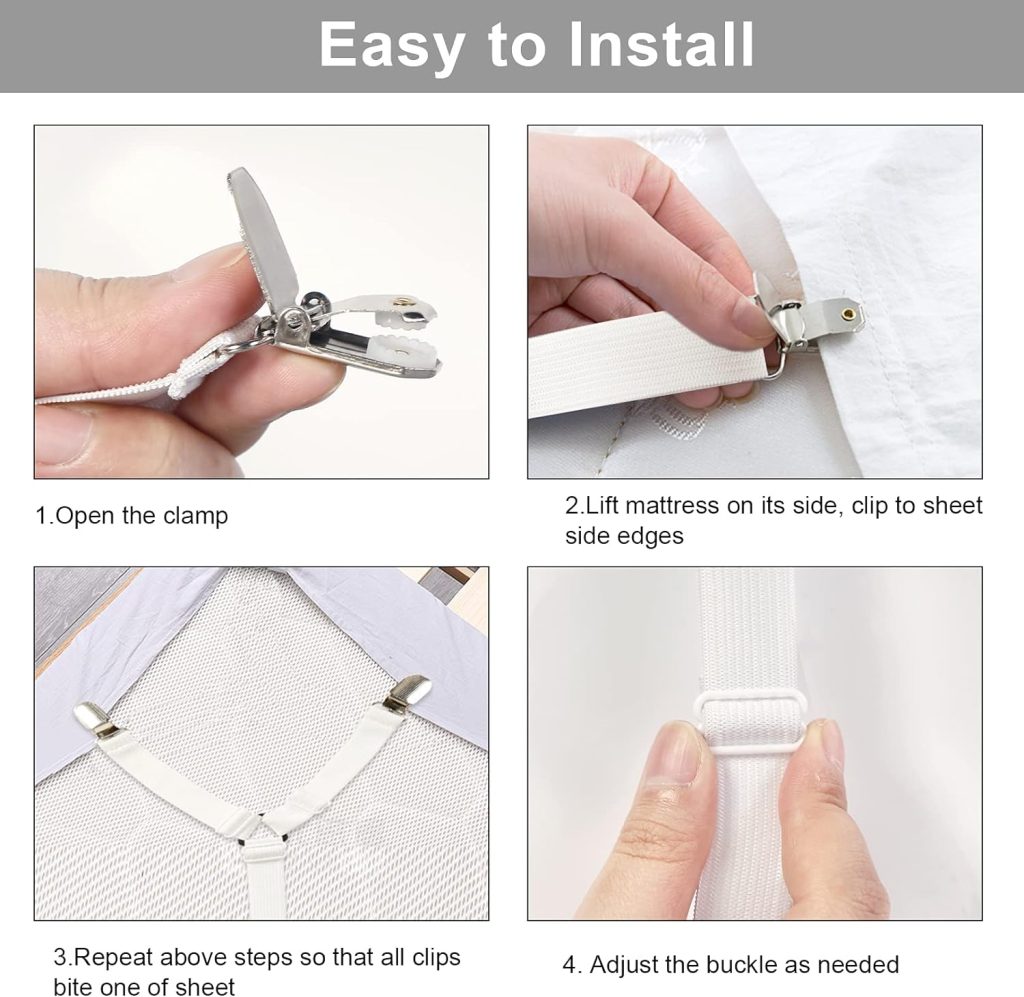 Bed Sheet Straps, 6 Pack Fitted Bed Sheet Fasteners Clips Adjustable Crisscross Bed Sheet Holder Straps for Corners Mattress Sheet Suspenders Grippers Bedding Accessories, Black