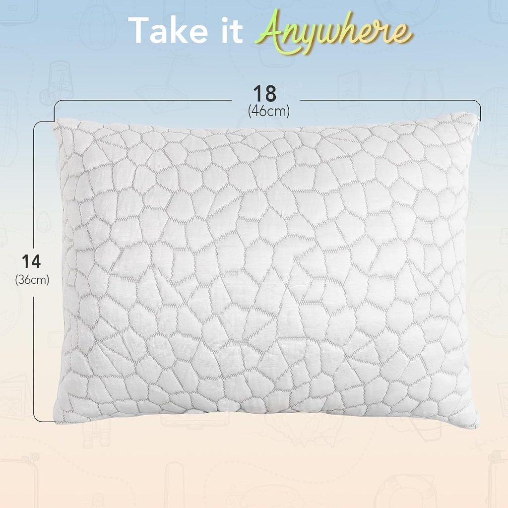 Cooling Bed Pillows for Sleeping 2 Pack Shredded Memory Foam Adjustable Cool BAMBOO Pillow for Side Back Stomach Sleepers -Luxury Gel Queen Size Set of 2 with Washable Removable Cover
