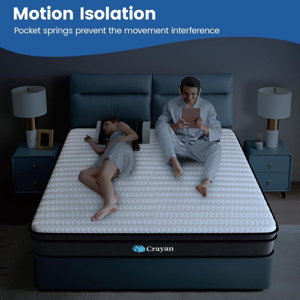 Crayan Queen Mattress, 12 Inch Memory Foam Mattress Queen Size, Hybrid Mattress in a Box with Individual Pocket Spring for Motion Isolation  Silent Sleep, Pressure Relief, CertiPUR-US