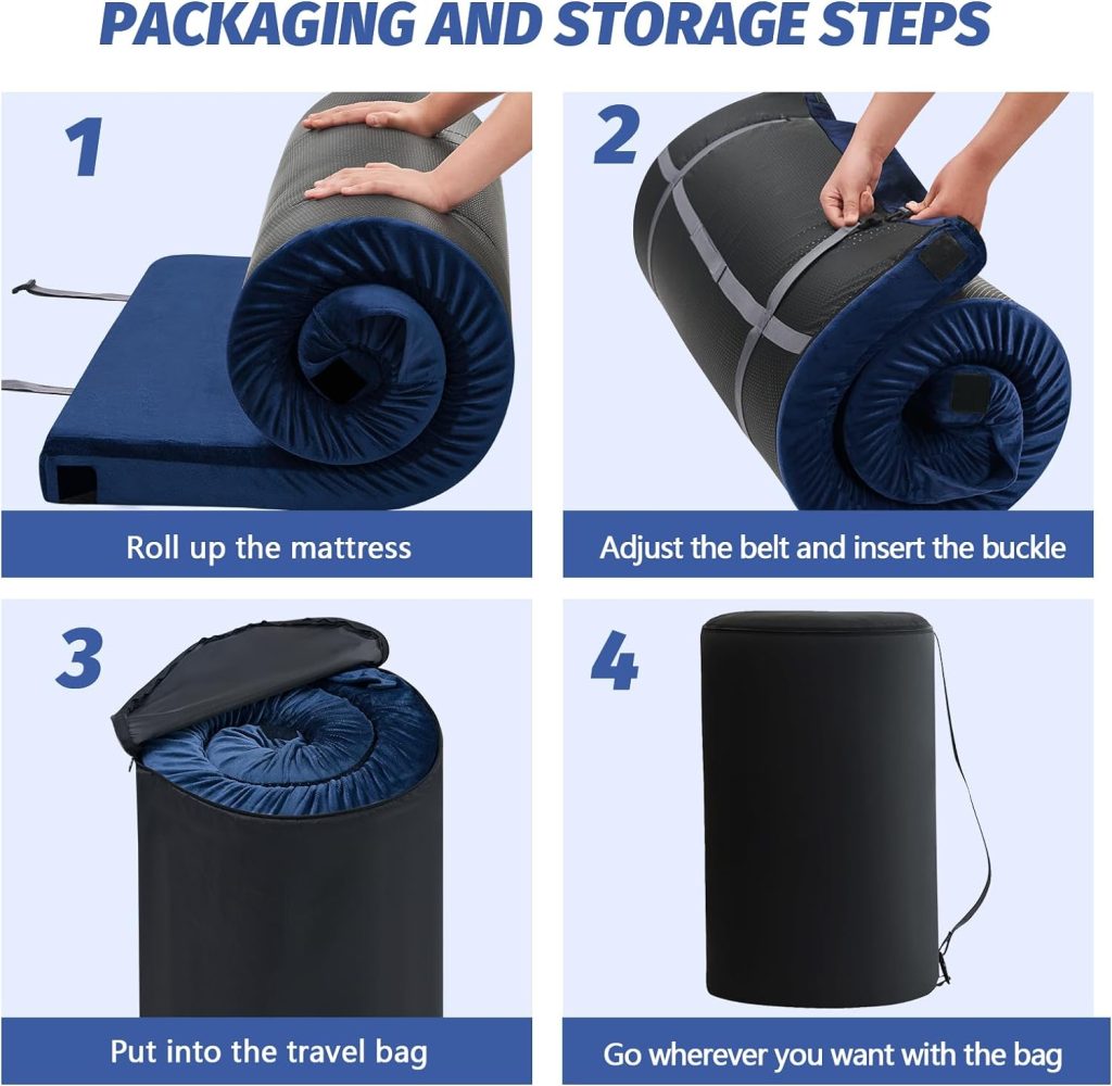 CYMULA Memory Foam Camping Mattress Pad Sleeping Mat Portable Roll Up Mattress for Adults Camping Bed Pads for Sleeping, Guest Bed for Sleepover Car Bed with Travel Bag