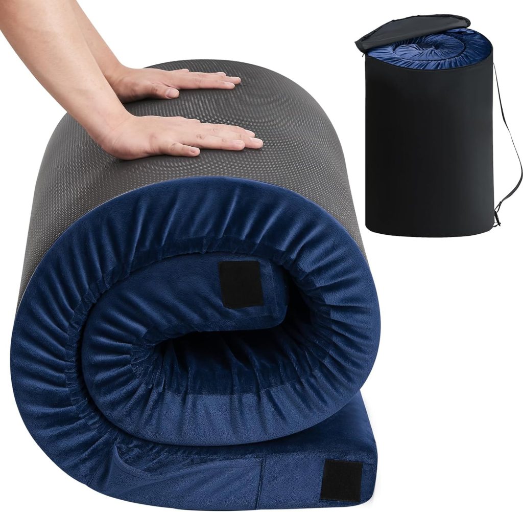 CYMULA Memory Foam Camping Mattress Pad Sleeping Mat Portable Roll Up Mattress for Adults Camping Bed Pads for Sleeping, Guest Bed for Sleepover Car Bed with Travel Bag