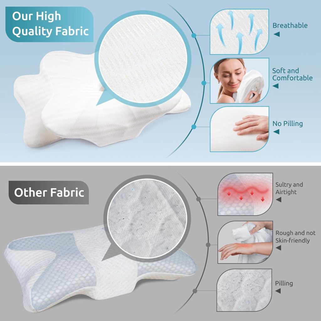 DONAMA Cervical Pillow for Neck and Shoulder,Contour Memory Foam Pillow,Ergonomic Neck Support Pillow for Side Back Stomach Sleepers with Pillowcase