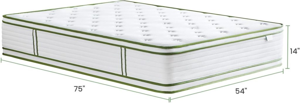 Dourxi Full Mattress 10 Inch, Hybrid Mattress with Cooling Gel Memory Foam and Pocket Spring, Organic Cotton Fabric Cover, Mattress in a Box, Medium Firm Feel, 54*75*10, Full