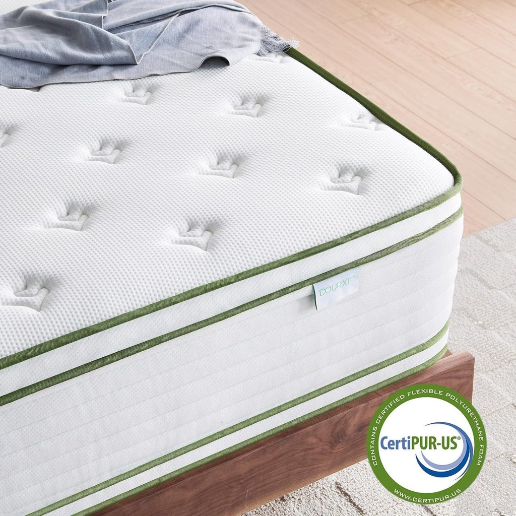 Dourxi Full Mattress 10 Inch, Hybrid Mattress with Cooling Gel Memory Foam and Pocket Spring, Organic Cotton Fabric Cover, Mattress in a Box, Medium Firm Feel, 54*75*10, Full