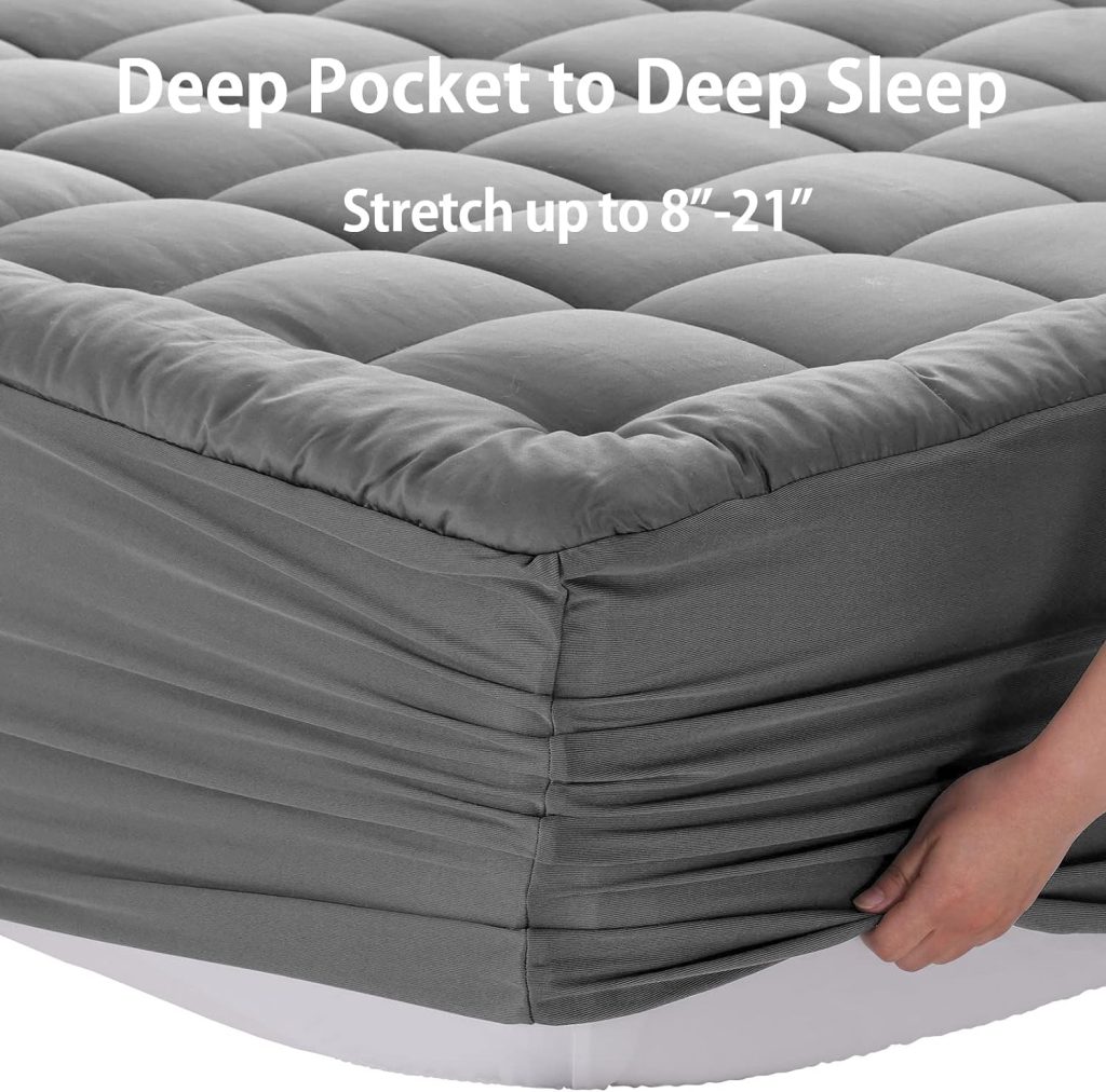 EASELAND Queen Size Mattress Pad Pillow Top Mattress Cover Quilted Fitted Mattress Protector Cotton Top Stretches up 8-21 Deep Pocket Cooling Mattress Topper (60x80 inch, White)