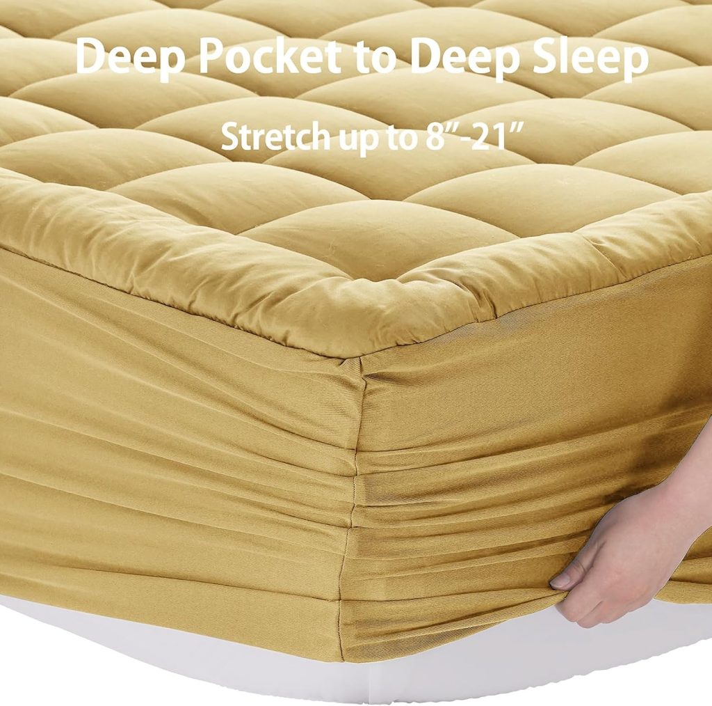 EASELAND Queen Size Mattress Pad Pillow Top Mattress Cover Quilted Fitted Mattress Protector Cotton Top Stretches up 8-21 Deep Pocket Cooling Mattress Topper (60x80 inch, White)