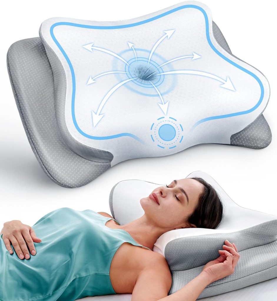 EKIFT Ease Now Cervical Neck Pillow for Pain Relief, Beauty Sleeping Cooling Pillow for Side Back Stomach Sleeper, Odorless Memory Foam Bed Pillows Deep Sleep,Ergonomic Orthopedic Contour Neck Support