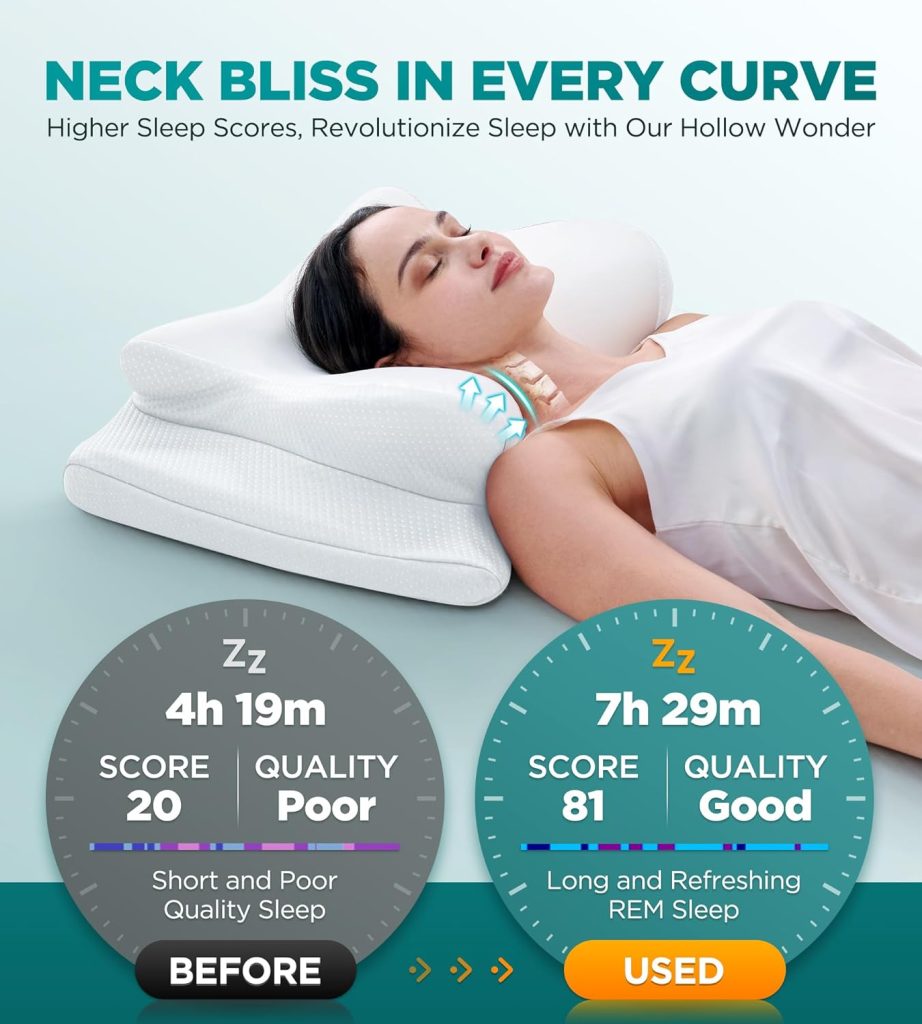 EKIFT Ease Now Cervical Neck Pillow for Pain Relief, Beauty Sleeping Cooling Pillow for Side Back Stomach Sleeper, Odorless Memory Foam Bed Pillows Deep Sleep,Ergonomic Orthopedic Contour Neck Support