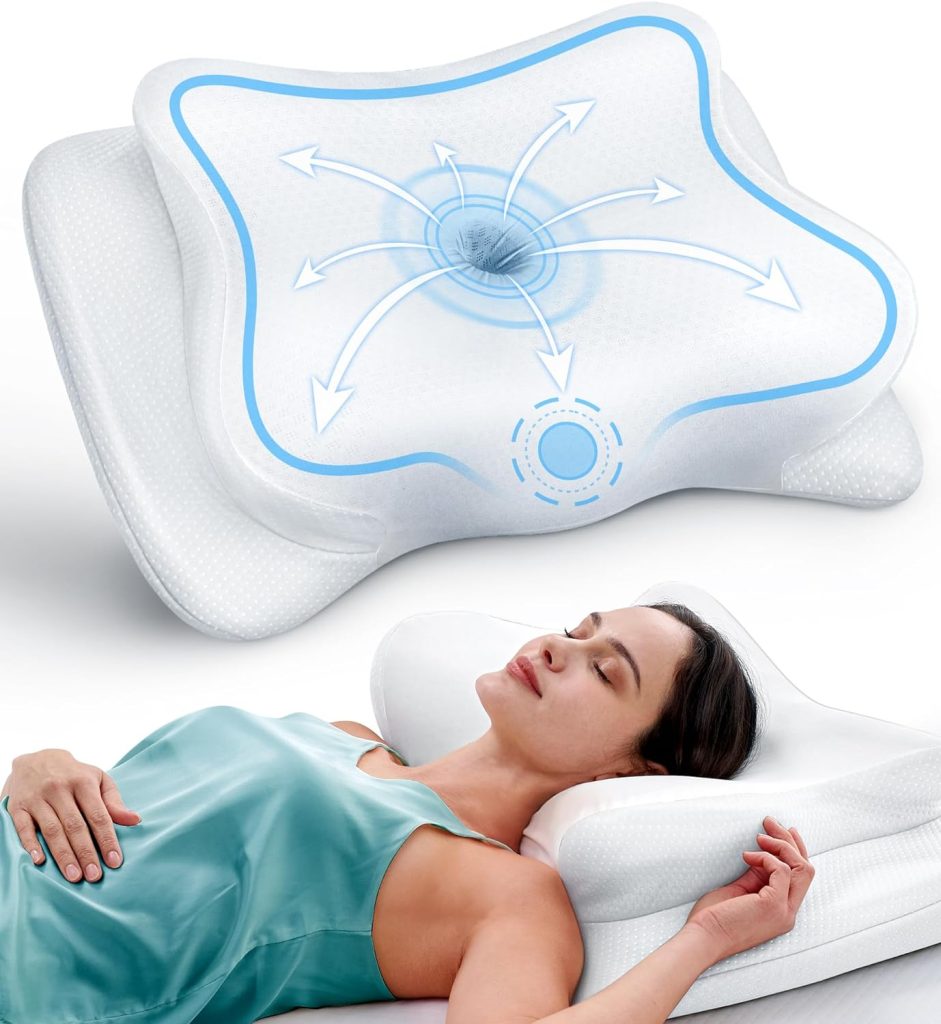 EKIFT Ease Now Cervical Neck Pillow for Pain Relief, Beauty Sleeping Cooling Pillow for Side Back Stomach Sleeper, Odorless Memory Foam Bed Pillows Deep Sleep,Ergonomic Orthopedic Contour Neck Support