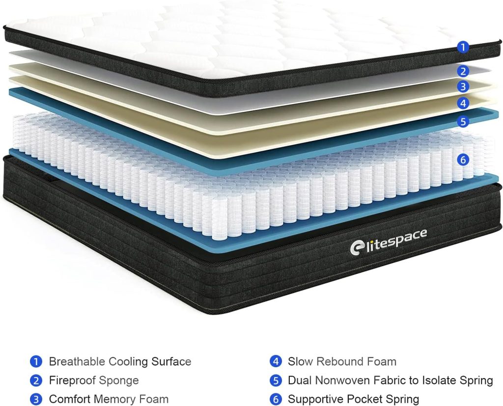 elitespace Queen Size Mattress,10 Inch Grey Memory Foam Hybrid Queen Mattresses in a Box,Individual Pocket Spring Breathable Comfortable for Sleep Supportive and Pressure Relief, CertiPUR-US.
