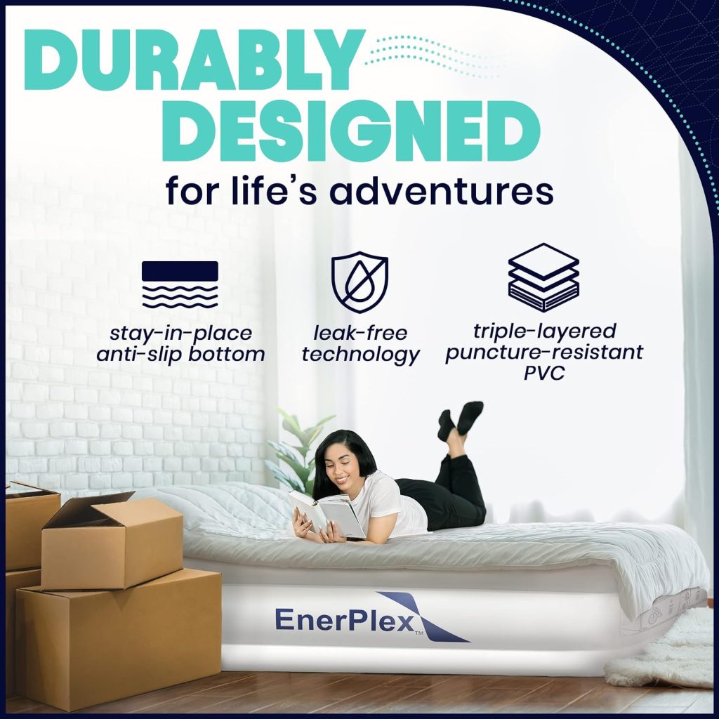 EnerPlex Air Mattress with Built-in Pump - Double Height Inflatable Mattress for Camping, Home  Portable Travel - Durable Blow Up Bed with Dual Pump - Easy to Inflate/Quick Set UP