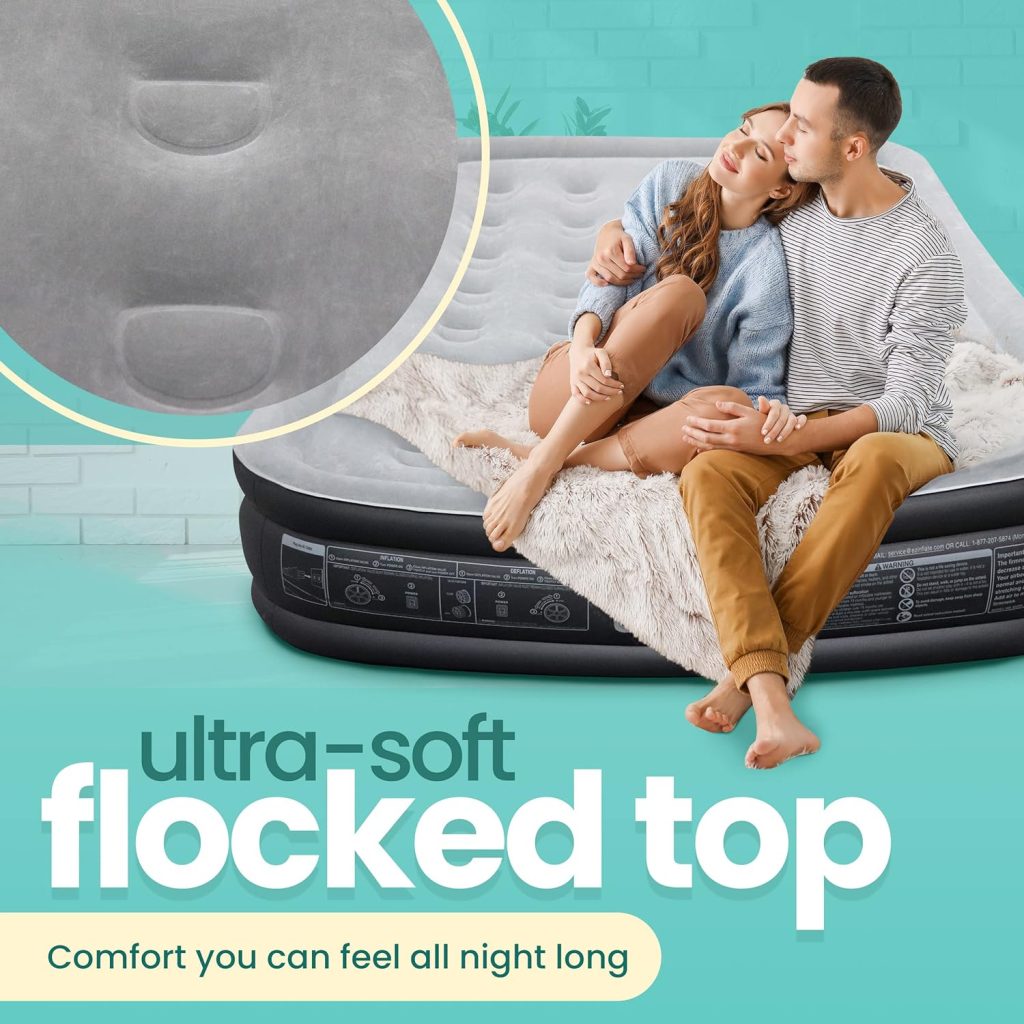 EZ INFLATE Double High Luxury Air Mattress with Built in Pump, Inflatable Mattress
