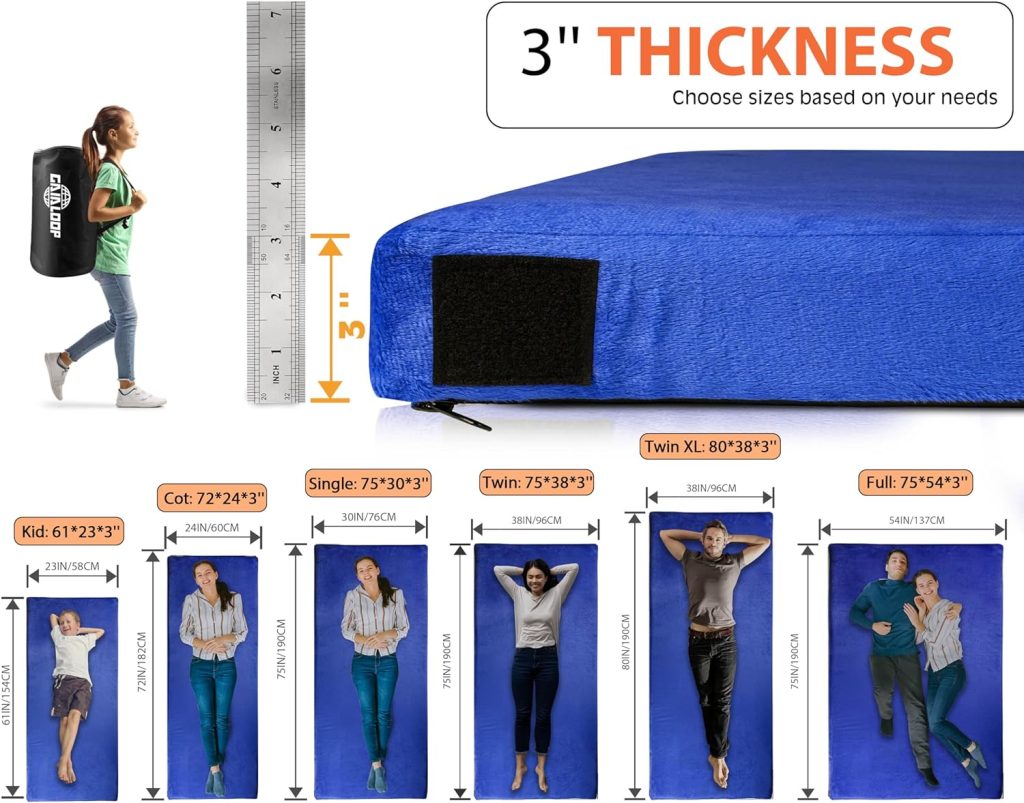 GAIALOOP 3 INCH Thick Memory Foam Camping Pad Futon Mattress Full, Portable Floor Sleeping Mat Sleepover Guest Bed Roll Up Mattress for Indoor Outdoor Travel GAIALOOP 3 INCH Thick Memory Foam Camping Pad Futon Mattress Full, Portable Floor Sleeping Mat Sleepover Guest Bed Roll Up Mattress for Indoor Outdoor Travel