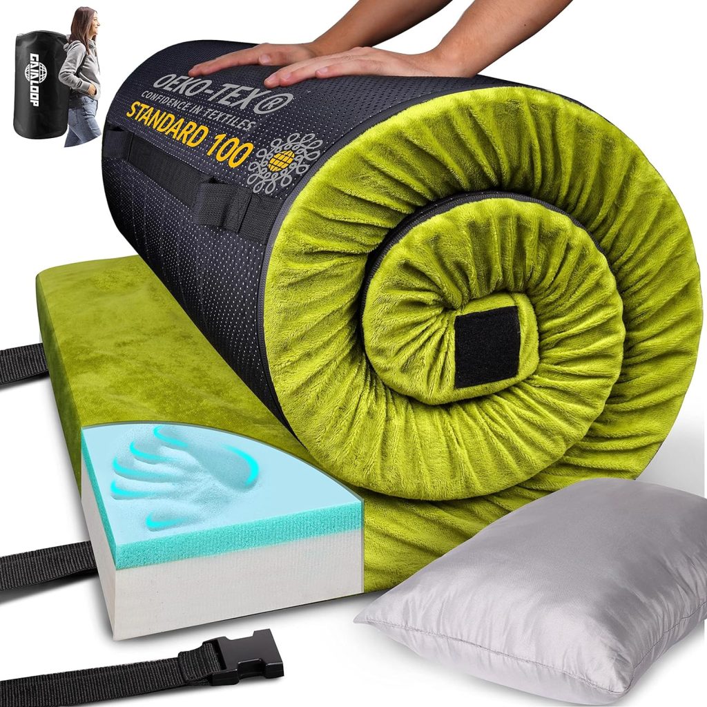 GAIALOOP Thick Memory Foam Camping Mattress Sleeping Pad [Car/Tent/Cot] 3 Inch Portable Floor Mat Roll Up for Guests Kids Adult Sleepover