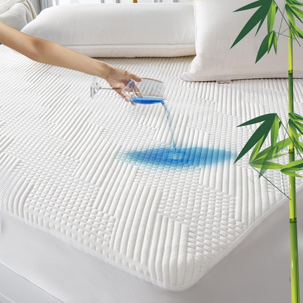 GRT Bamboo Waterproof Mattress Protector Cal King Size - 3D Air Fiber Cooling Mattress Cover Breathable Ultra Soft, Mattress Pad Noiseless Fits up to 26 Deep Pocket Mattress Machine Washable