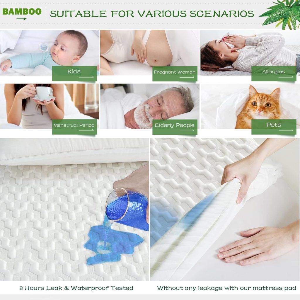 GRT Bamboo Waterproof Mattress Protector Cal King Size - 3D Air Fiber Cooling Mattress Cover Breathable Ultra Soft, Mattress Pad Noiseless Fits up to 26 Deep Pocket Mattress Machine Washable