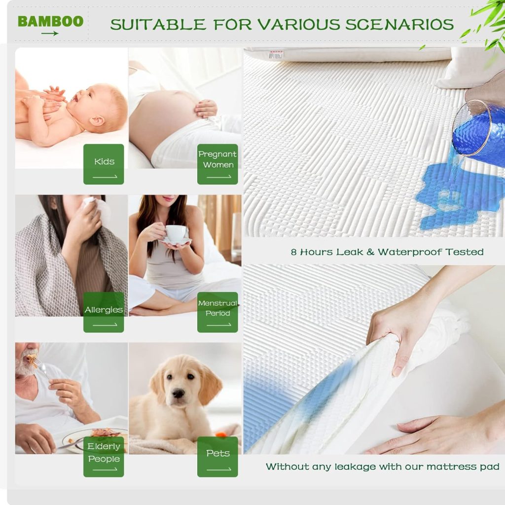 GRT Bamboo Waterproof Mattress Protector Cal King Size - 3D Air Fiber Cooling Mattress Cover Breathable Ultra Soft, Mattress Pad Noiseless Fits up to 26 Deep Pocket Mattress Machine Washable