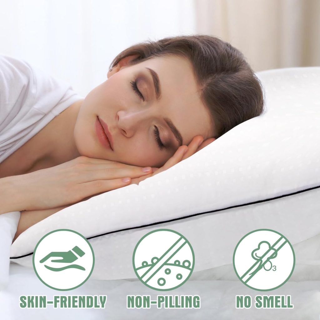 Higoom Standard Size Bed Pillows for Sleeping Set of 4,4 Pack Great Support Luxury Hotel Pillows for Side,Stomach and Back Sleepers.
