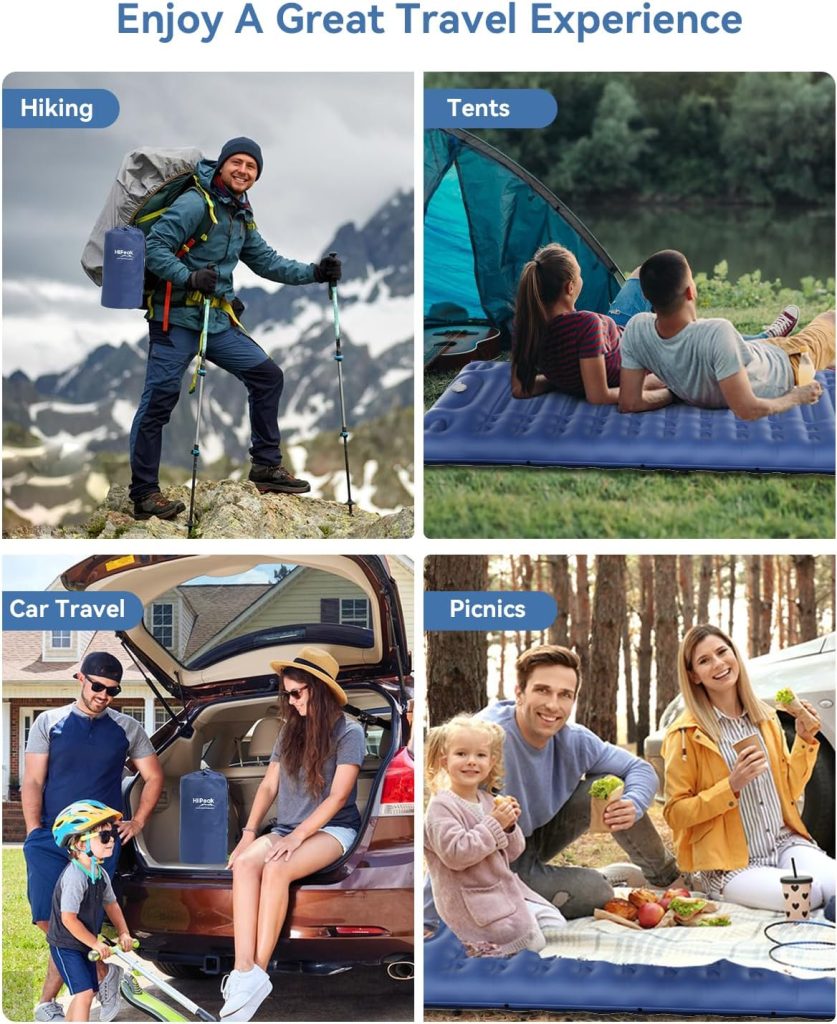 HiiPeak Sleeping Pad for Camping, Ultralight Inflatable Sleeping Pad with Built-in Foot Pump, Camping Sleeping Pads for Backpacking Hiking Tent Travel Waterproof Camping Air Mattress with pillow, Blue