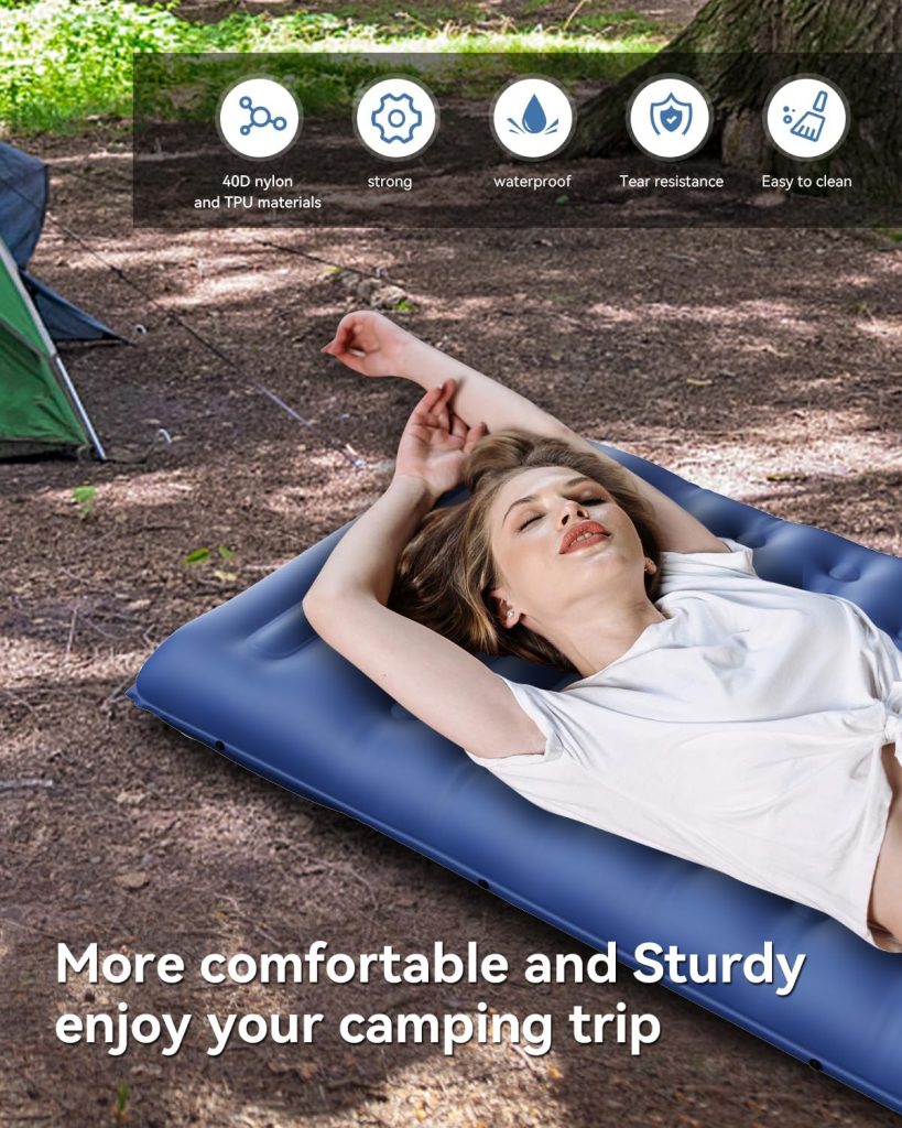 HiiPeak Sleeping Pad for Camping, Ultralight Inflatable Sleeping Pad with Built-in Foot Pump, Camping Sleeping Pads for Backpacking Hiking Tent Travel Waterproof Camping Air Mattress with pillow, Blue