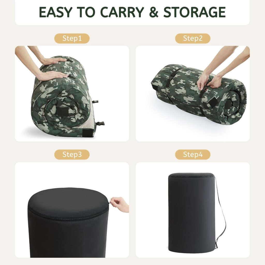 HomeMate CertiPUR-US Memory Foam Camping Mattress Pad Portable Roll Up Mattress for Adults Sleeping Mat Cot Mattress Pad Car Tent Floor Mattress Removable Waterproof Cover Travel Bag Guest Bed