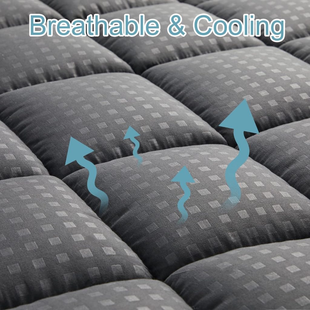 HYLEORY Queen Mattress Pad Quilted Fitted Mattress Protector Cooling Pillow Top Mattress Cover Breathable Fluffy Soft Mattress Topper with 8-21 Deep Pocket, Dark Grey