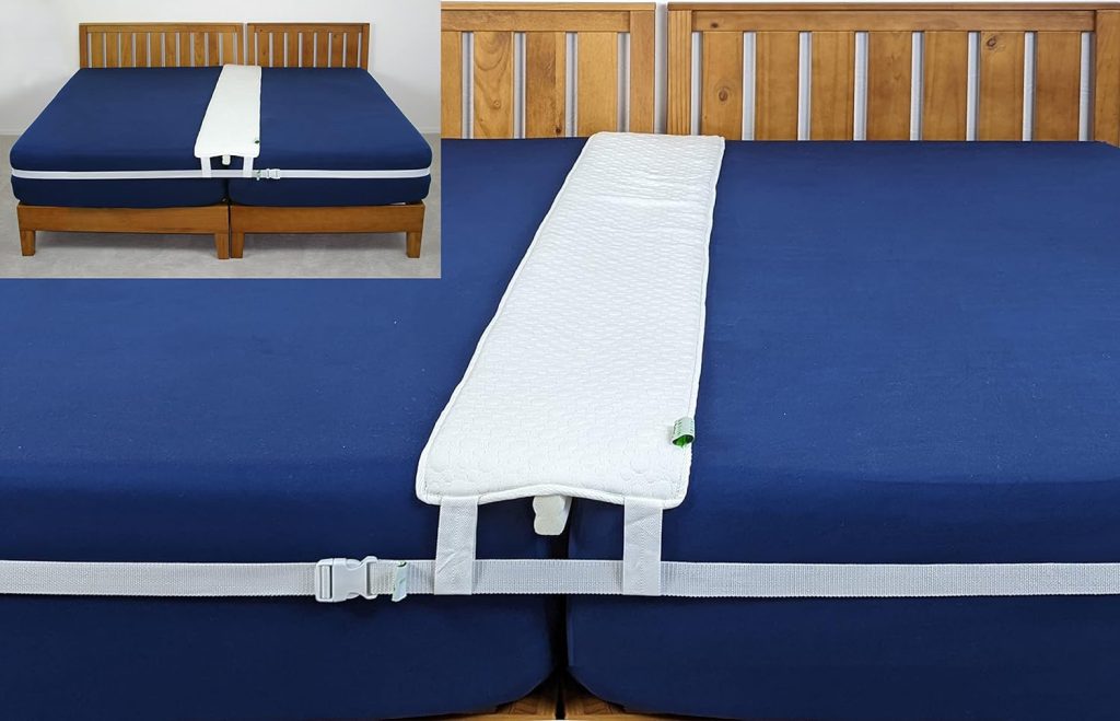Insieme 12 Extra Wide  Thin Bed Bridge Pad Twin to King. Strapless. Use to Cover  Fill Gap Between Combined Beds or Split King Adjustable Mattresses. 3 V-Shape Middle Wedge  0.4 Thin Edges