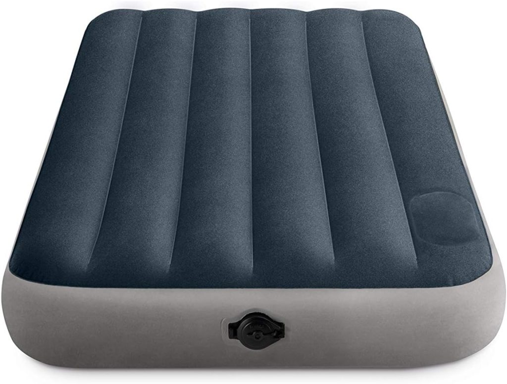 Intex 64781E Dura-Beam Standard Single-High Air Mattress: Fiber-Tech – Twin Size – 2-Step Pump – 10in Bed Height – 300lb Weight Capacity