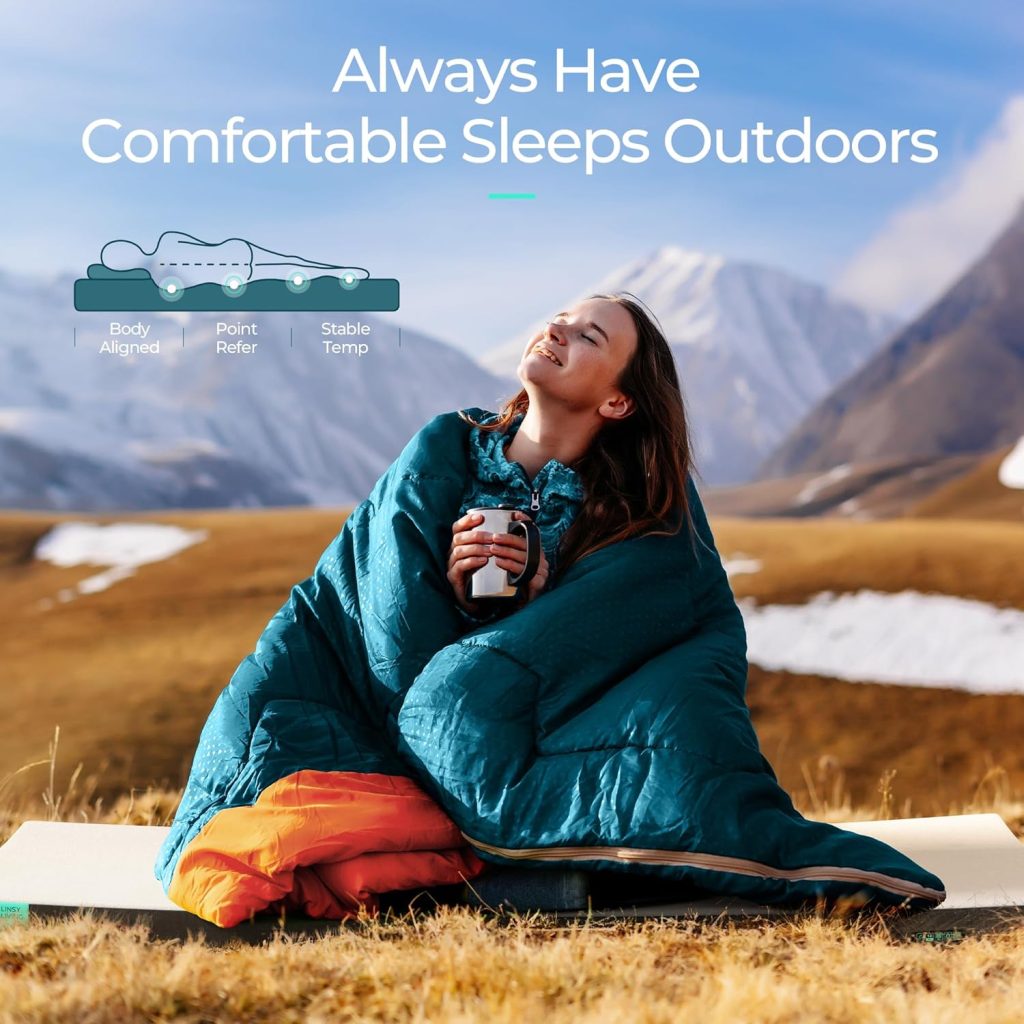 LINSY LIVING Memory Foam Camping Mattress, Waterproof Sleeping Mats for Adults, Portable Bed, Roll Up CertiPUR-US Memory Foam, Washable Velvet Cover, Waterproof Travel Bag, Single  Twin Size Car Bed