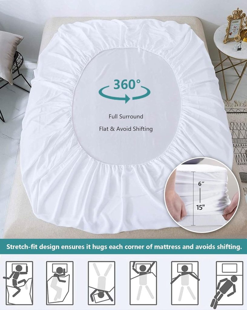 Mattress Protector Full Size Waterproof Mattress Cover Soft Breathable Noiseless Bed Cover Deep Pocket for 6-15 Pad - Machine Washable Vinyl Free (1 Pack)