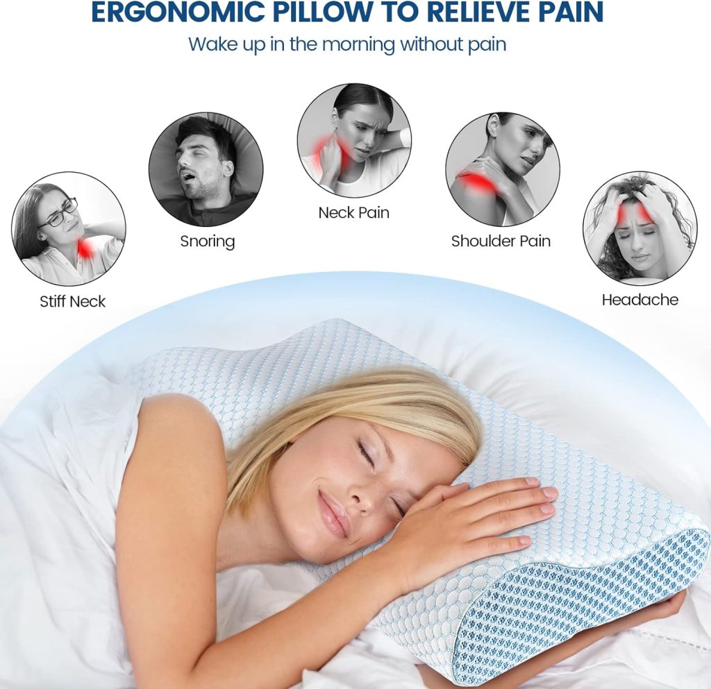 Memory Foam Pillows Neck Pillow Bed Pillow for Sleeping, Ergonomic Cervical Pillow for Neck and Shoulder Pain Relief,Orthopedic Contour Pillow for Side Back Stomach Sleeper