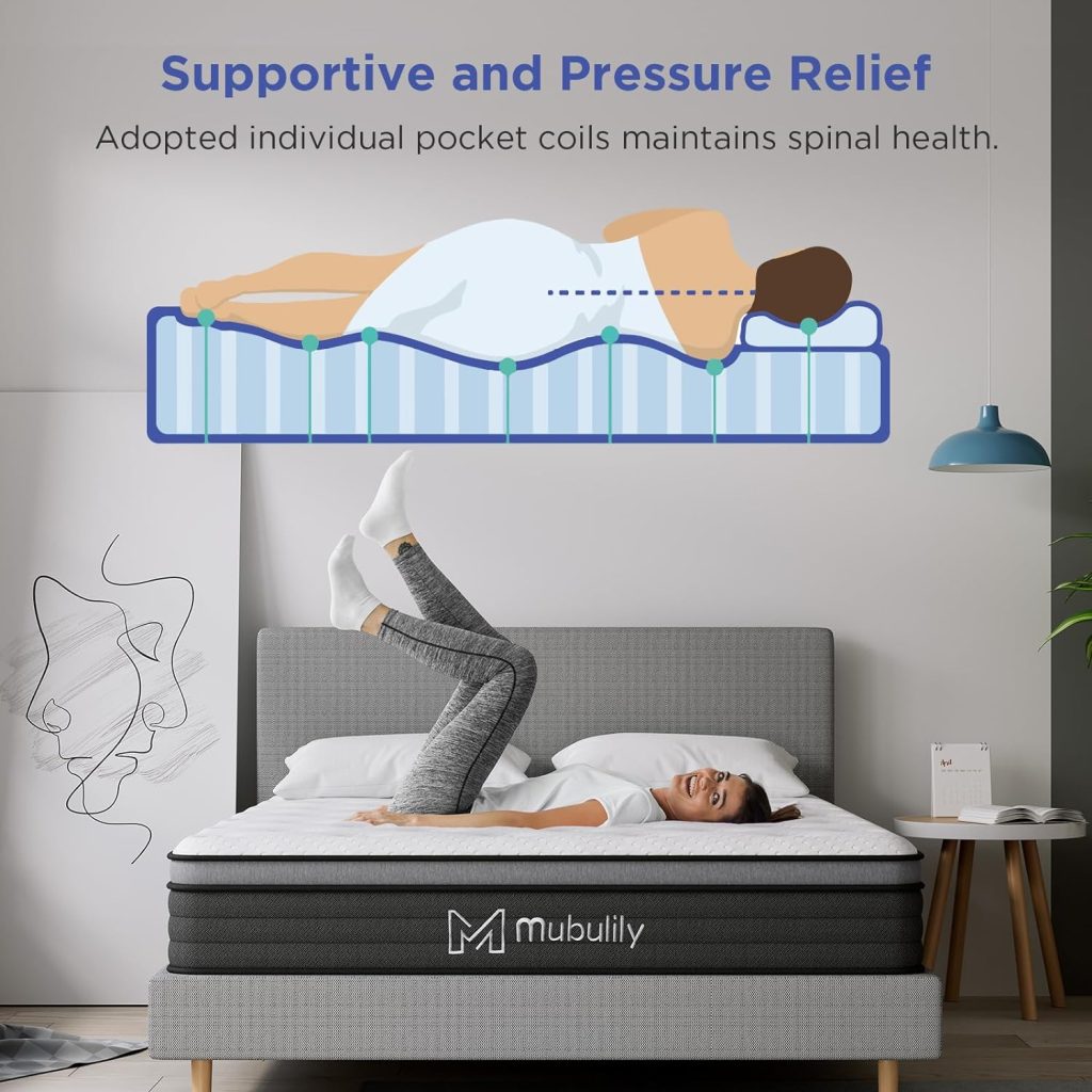 Mubulily Queen Mattress,10 Inch Hybrid Mattress in a Box with Gel Memory Foam Mattress,Individually Wrapped Pocket Coils Innerspring Mattress,Pressure Relief,Back Pain Relief,CertiPUR-US.