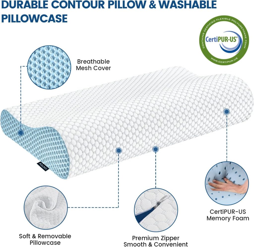 Neck Pillow Memory Foam for Pain Relief Bed Pillow for Sleeping, Ergonomic Orthopedic Cervical for Neck and Shoulder Pain, Side Back Stomach Sleeper