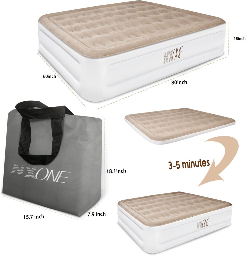 NXONE Air Mattress,18 inch Inflatable Airbed Luxury Double High Self Inflation Deflation Queen Air Mattress withUpgraded Built-in Pump, Blow Up Guest Bed for Home Portable Camping Travel,650lb MAX