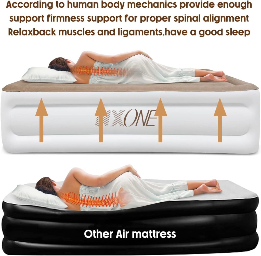 NXONE Air Mattress,18 inch Inflatable Airbed Luxury Double High Self Inflation Deflation Queen Air Mattress withUpgraded Built-in Pump, Blow Up Guest Bed for Home Portable Camping Travel,650lb MAX