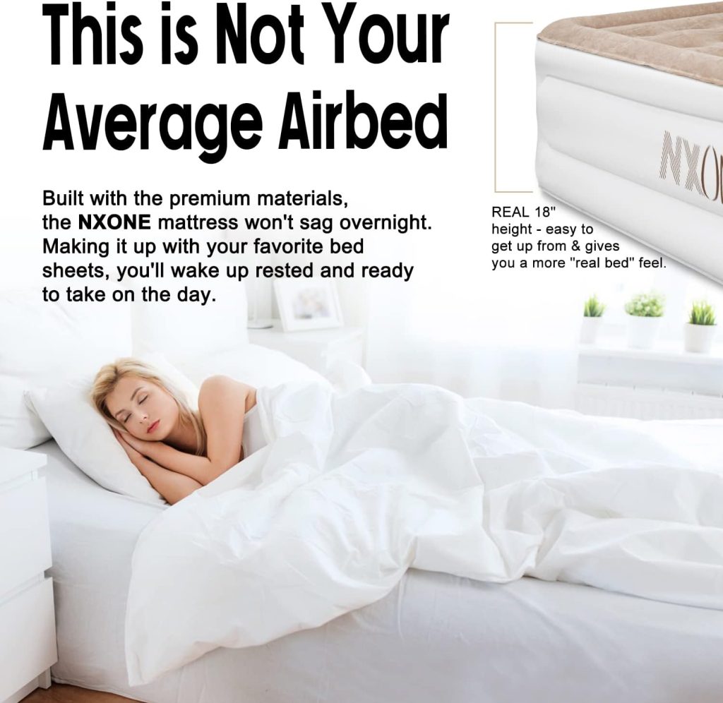 NXONE Air Mattress,18 inch Inflatable Airbed Luxury Double High Self Inflation Deflation Queen Air Mattress withUpgraded Built-in Pump, Blow Up Guest Bed for Home Portable Camping Travel,650lb MAX
