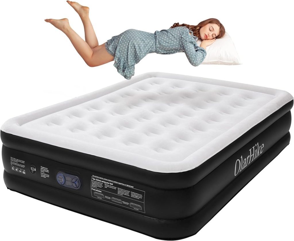 OlarHike Inflatable Queen Air Mattress with Built in Pump,16Elevated Durable Air Mattresses for Camping,HomeGuests,FastEasy Inflation/Deflation Airbed,Black Double Blow up Bed,Travel Cushion,Indoor