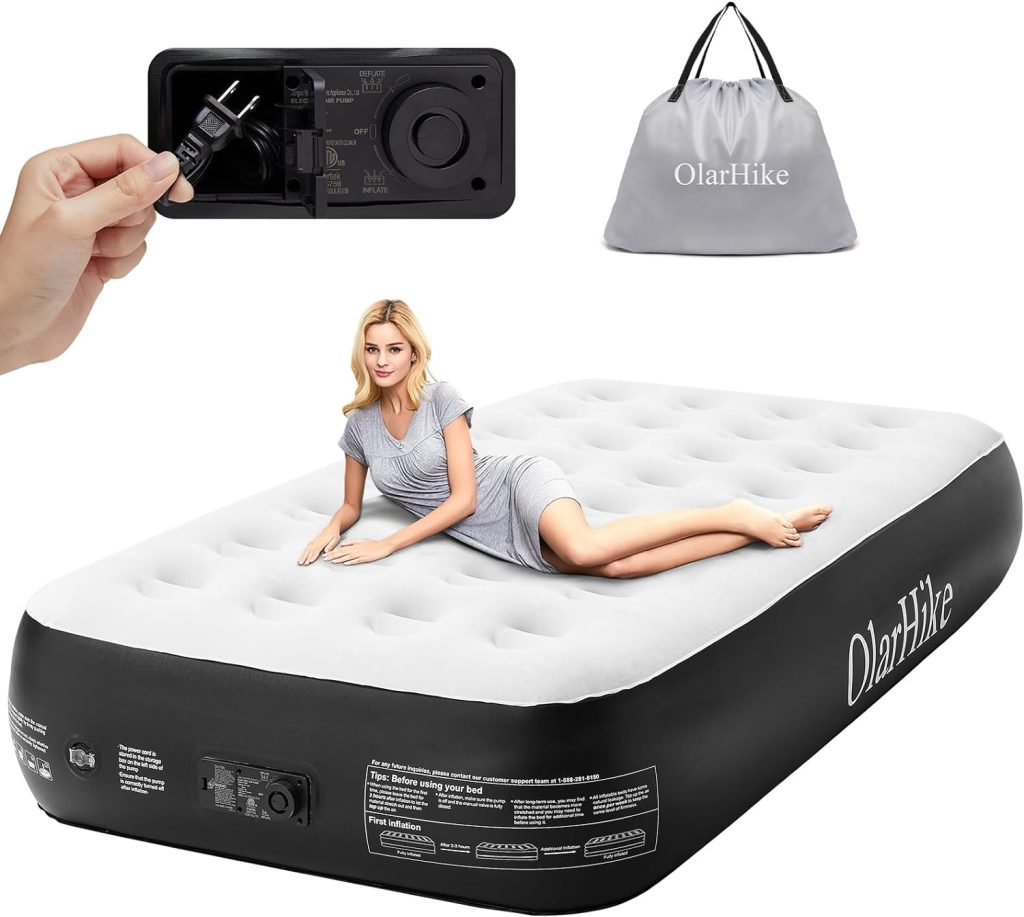 OlarHike Inflatable Queen Air Mattress with Built in Pump,16Elevated Durable Air Mattresses for Camping,HomeGuests,FastEasy Inflation/Deflation Airbed,Black Double Blow up Bed,Travel Cushion,Indoor